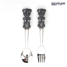 삼미 멜빵바지 아크릴 곰돌이 입체 스푼포크 2P 세트, 진그레이, 1개