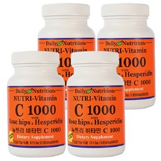 뉴트리 90정X4병 미국 천연 식물성 비타민C 1000 로즈힙 헤스페리딘 영양제, 4병