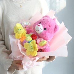 모리앤 케어베어 홀로그램 인형 꽃다발 + 조명 세트, 핑크