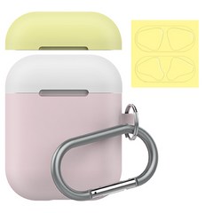 랩씨 에어팟 실리콘 케이스 캡슐 투인원 + 철가루 방지 스티커, 베이비 핑크