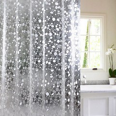 유니킨 욕실 샤워 커튼 반투명 스몰스톤 180 x 200 cm + 샤워커튼 링 12p, 1세트, 투명