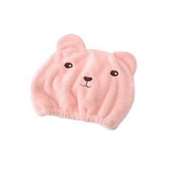 극세사 곰돌이 드라이 헤어 세안모자 70g, Pink, 1개