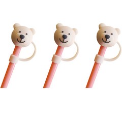 오달라 모아컵 디자인 실리콘 캐릭터 빨대 뚜껑 마개 캡 스토퍼, 3개, 브라운곰돌이