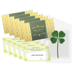 럭키심볼 행운의 선물 네잎클로버 생화 코팅카드 + 봉투, 혼합 색상, 5세트