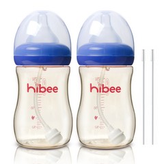 하이비 PPSU 빨대젖병 300ml 2p + 빨대솔 2p, M(3개월이상), 네이비