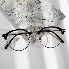 BEIMA 초경량 가벼운 남자 여자 슬림 하금테 반테 반뿔테EFA7 블랙+케이스 안경닦이 랜덤발송