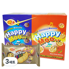 해피무 초콜릿맛 비스킷 12g x 30p + 버터향 비스킷 12g x 30g + 포테이토 크리스프 바비큐 15g x 5p 세트, 3세트