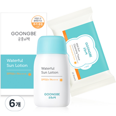 궁중비책 워터풀 선로션 SPF50+ PA++++ 마일드 선 클렌징 티슈, 80g, 6개