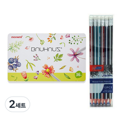 모나미 바우하우스 색연필 36색 +스카이글로리 삼각지우개 연필 12p 세트, 혼합색상, 2세트