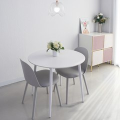 참갤러리 원형 850 세라믹 식탁 세트 2인용 방문설치, 식탁(화이트), 의자(그레이)