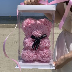 조화 로즈베어 장미곰돌이 꽃다발 + 케이스 세트 소, 핑크