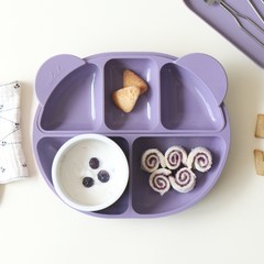 에이드엘 롤리 실리콘 유아식판세트, 라일락, 식판 + 세칸 나눔 접시