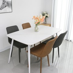 참갤러리 레이첼 통세라믹 1400 4인용 식탁 + 의자 4P 세트 방문설치, 화이트(식탁),브라운+그레이(의자)