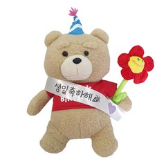 생일꼬깔테드 생일축하 인형, 혼합색상, 30cm