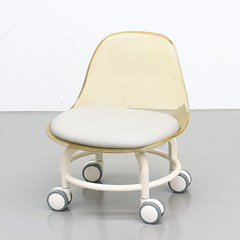 HK.sell 귀요미 튼튼 투명 낮은 의자, 투명 브라운+크림 쿠션, 1개