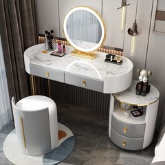 MONTHERIA 화장대 예쁜 연예인 화장대 세트 거울 의자 포함, 그레이+화이트 120cm (백 스툴)