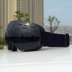 성인 스키 고글 대형 구형 안경은 가까운 시야 안경/HX06 이중층 안개를 붙일 수 있습니다., 검은 프레임 회색 시트