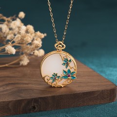 hotan jade necklace 암컷 구리 금 -도금 된 성격 중국 스타일의 황금빛 로스트 파란색 경치 블루 연꽃 옥지 제이드 펜던트