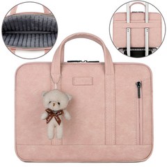 가벼운 노트북 가방 아이폰 토트백 14인치 15인치 노트북 가방, 핑크+쿠션 곰돌이벨트 뒷지퍼포켓