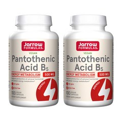 Jarrow Formulas 포뮬러스 판토텐산 비타민 B5 500 mg 100 베지 캡슐, 2개, 100개입