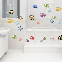 물고기 화장실 개성있는 스티커 욕실 방수 벽지 벽 유리 시트지, 단품