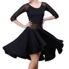 다이써유 블랙 호피 라인 댄스복 줌바 시스루 라틴 원피스 드레스 LD002, XL, 검정