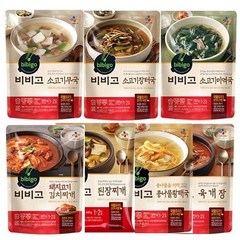 코끼리마켓 CJ 비비고 즉석국 찌개 7종세트 초간단레시피 일품요리 즉석안주(소고기무국+소고기장터국+콩나물황태국+소고기미역국+육개장+된장찌개+돼지고기김치찌개), 1세트, 500g