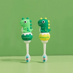 올탐 유아 귀여운 아기공룡 어린이 칫솔+컵 세트, 그린칫솔2, 1개, 1개