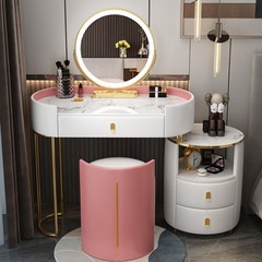 MONTHERIA 화장대 예쁜 연예인 화장대 세트 거울 의자 포함, 핑크 80cm (백 스툴)