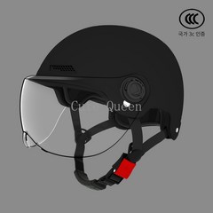 전기 오토바이 헬멧 남여공용 큐트 퀸 사계절 공용 자외선 차단 할리 헬멧 안전모, 솔리드 블랙, 동기식 업그레이드-투명한 긴 거울 고양이 귀