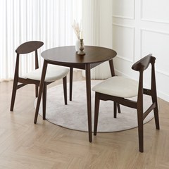 바네스데코 미엔 원목 라운드 원형 2인 식탁 세트 (800테이블+의자2), 다크브라운