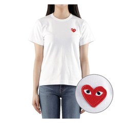 꼼데가르송 23SS (P1T107 WHITE) 여성 레드하트 반팔 티셔츠