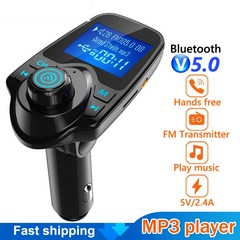 YIZHOOD FM 송신기 AUX 오디오 스테레오 수신기 자동차 MP3 플레이어 FM 변조기 듀얼 USB 차량용 충전기 Handfree Bluetooth 5.0 차량용 키트, 검은색