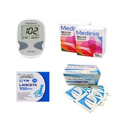 메디니아 혈당측정기+당뇨시험지100매+란셋침110개+알콜솜100매, 메디니아측정기+시험지100+침110+솜100