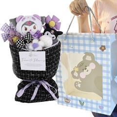 인싸모여 축하 선물 산리오 인형 꽃다발+쇼핑백, 쿠로미 (블랙)