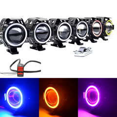 LED안개등 - U7 엔젤링 안개등 전조등 7 Color 자체브라켓 및 스위치 전선포함, 무지개빛, 초점 2개, 1개