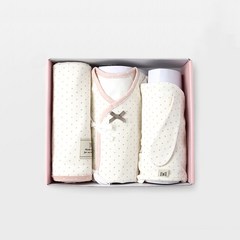 [메르베] 도로시 신생아 출산선물세트(배냇저고리+속싸개+모자)_사계절용