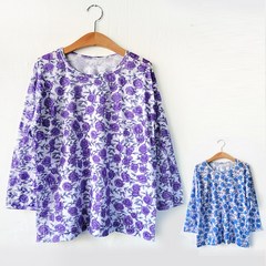 허니마마 뽀송꽃면티 순면 7부 티셔츠 할머니 옷 요양원 봄 여름 상의 실내복 홈웨어