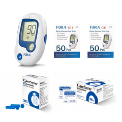(FDA 승인) 포라 혈당측정기 풀세트 (기계+시험지100+침110+알콜솜100+전용파우치+채혈기) FORA 혈당체크기 SW, 1세트