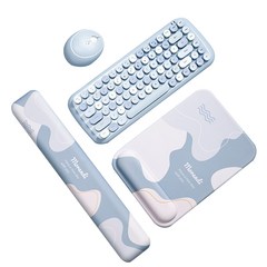 RUN 기술 3D 메모리폼 마우스 패드 팜레스트 + 키보드 손목 받침대 세트 게이밍 컴퓨터 사무용 보호 쿠션, 방형 블루