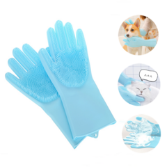 케어웰펫 강아지 목욕장갑 고양이 물림방지 보호장갑 마사지 샤워장갑, M, 블루