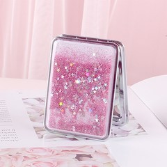 예쁜 펄이 챠르르 휴대용 접이식 원형 사각 미니 양면 소형 화장 거울 포켓 손거울, 사각 분홍, 1개