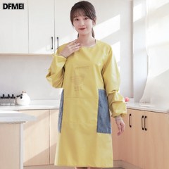 DFMEI 긴팔 앞치마 주방 방수 기름 방지 밥 덮개 손 닦기 가능 뒤집기 옷 오염 방지, 레몬옐로우, 1개