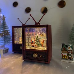 쥬크박스 크리스마스 티비 tv 스노우볼 오르골 선물 트리 장식, 퍼플(산타와아이)