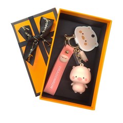 PKTOYS 귀여운 만화 돼지 인형 자동차 키 체인 장식품 열쇠 고리, 돼지 선물 상자