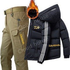 DW 남성용 방풍 및 방수 낚시 수트 방한 등산 재킷 및 따뜻한 바지 겨울 낚시 의류, H