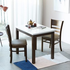 [착불]캘빈 모카 2인 대리석 식탁세트, 화이트마블/2인식탁+의자2개