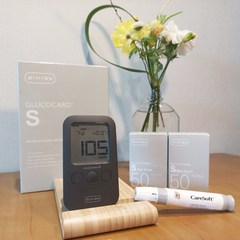 [측정기 제공] 일본 아크레이 글루코카드S 혈당시험지 100매 당뇨 혈당계(24년 02월), 기기+시험지100매+솜100+침100