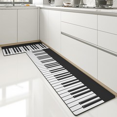 [인성] 피아노 건반 PU 미끄럼방지 주방발매트 부엌매트 물기순삭, 45*75cm, 블랙