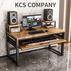 KCS 미디데스크 미디테이블 건반 전자피아노 책상 음악 작업, 블랙 프레임+오크